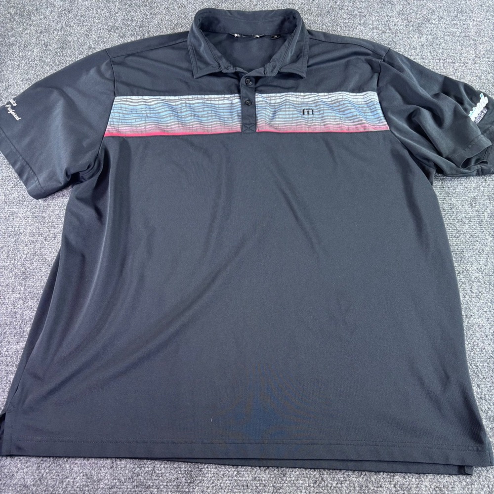 TravisMathew Polo Shirt Mens XXL Black Striped Performance Golf Short Sleeve